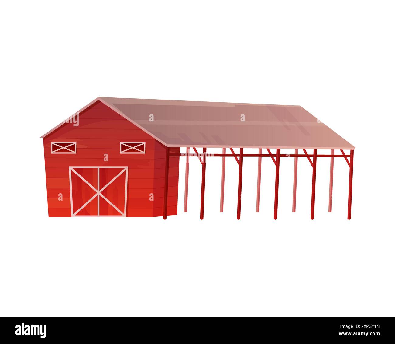 Grange rouge avec abri en bois pour le stockage de foin, l'illustration vectorielle de stands de chevaux ou de vaches Illustration de Vecteur