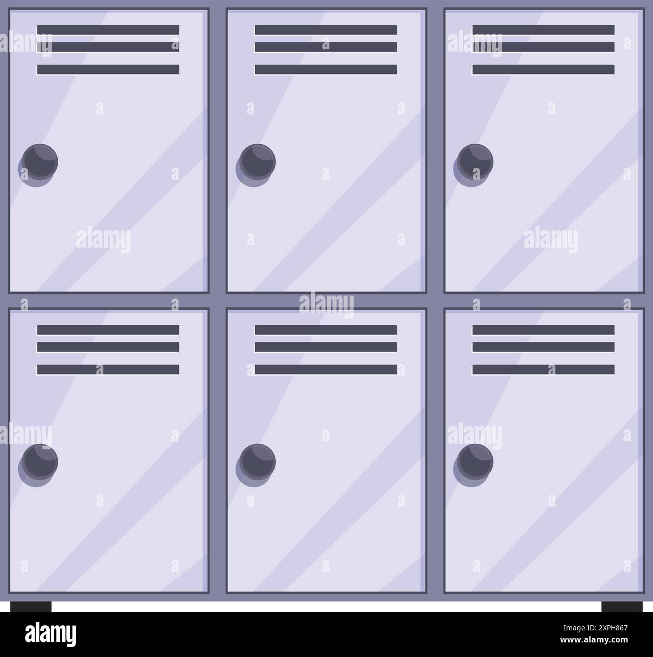 Rangée de casiers scolaires métalliques avec trous de ventilation, généralement trouvés dans les établissements d'enseignement Illustration de Vecteur