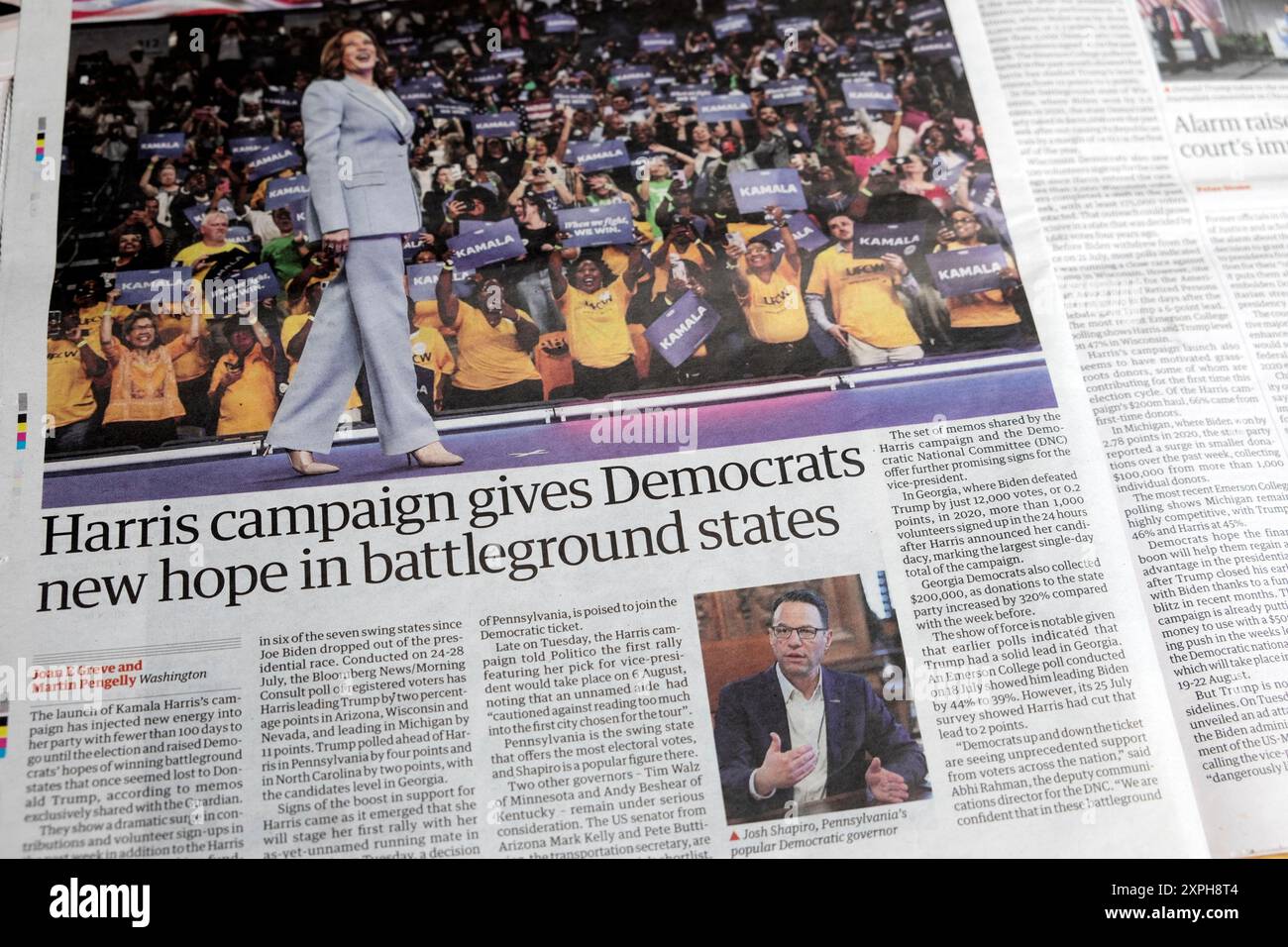 Kamala 'la campagne Harris donne aux démocrates un nouvel espoir dans le journal Battleground states' titre élection présidentielle article 3 août 2024 Londres Royaume-Uni Banque D'Images