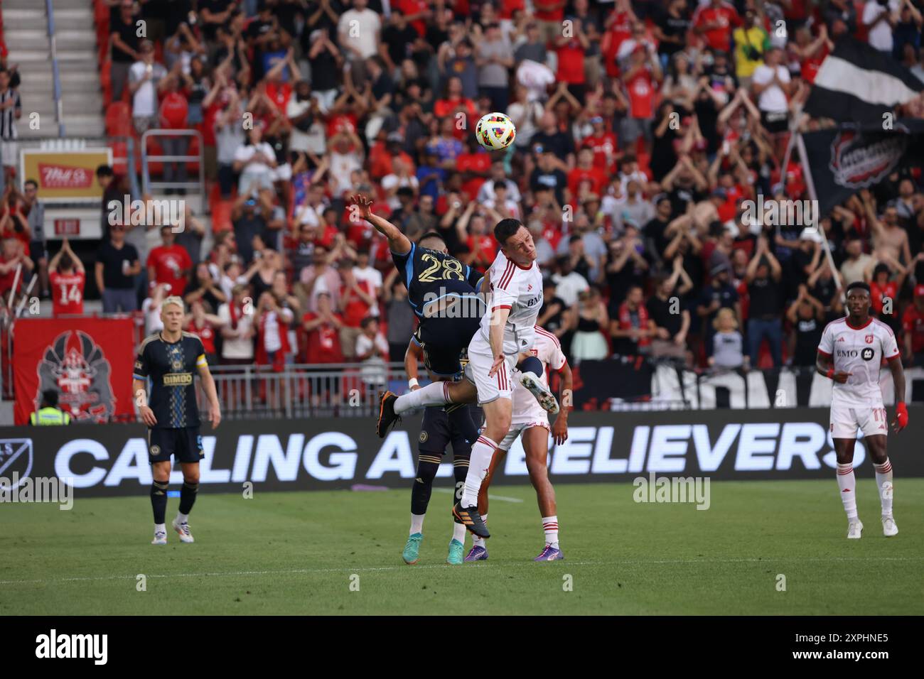 Toronto, Ontario, Canada, 13 juillet 2024, match de soccer de la Ligue majeure entre le Toronto FC et l'Union de Philadelphie au stade BMO. Le match s'est terminé avec Tor Banque D'Images