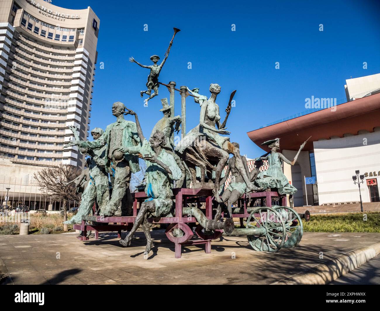 Personnages de Caragiale sculpture du sculpteur contemporain roumain Ioan Bolborea. Banque D'Images