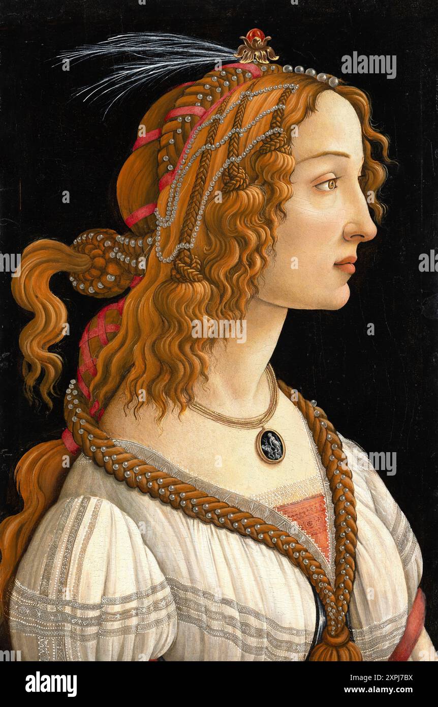 Porträt von Simonetta Vespucci als Nymphe (vers 1480), Portrait of Simonetta Vespucci as Nymph, Gemälde von Sandro Botticelli (1. März 1445 - 1510), einer der bedeutendsten Italienischen Maler und Zeichner der frühen Renaissance, Historisch, digital restaurierte Reproduktion von einer Vorlage, date du document non indiquée Banque D'Images