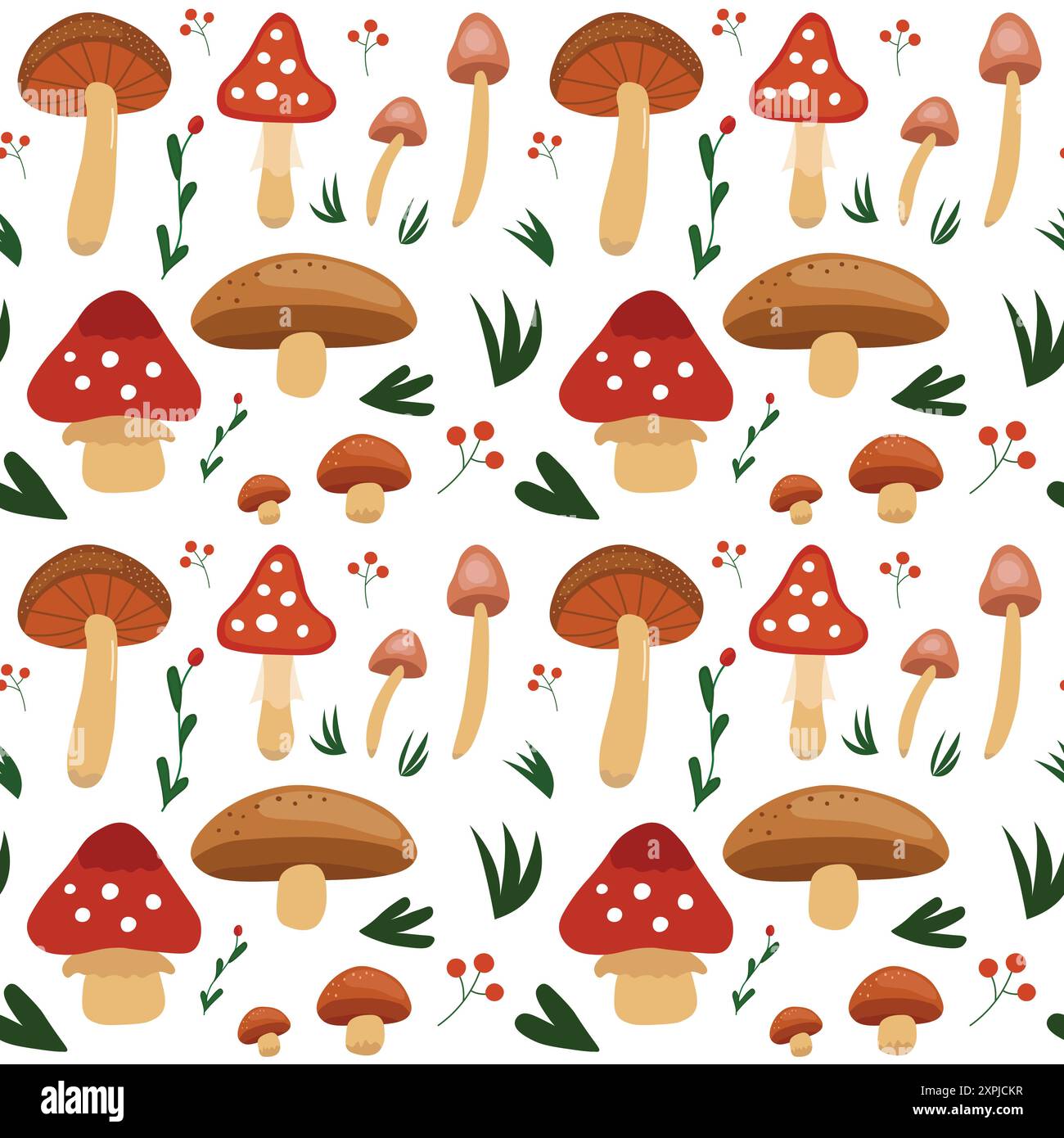 Illustration de modèle sans couture avec des champignons et des plantes forestières Illustration de Vecteur