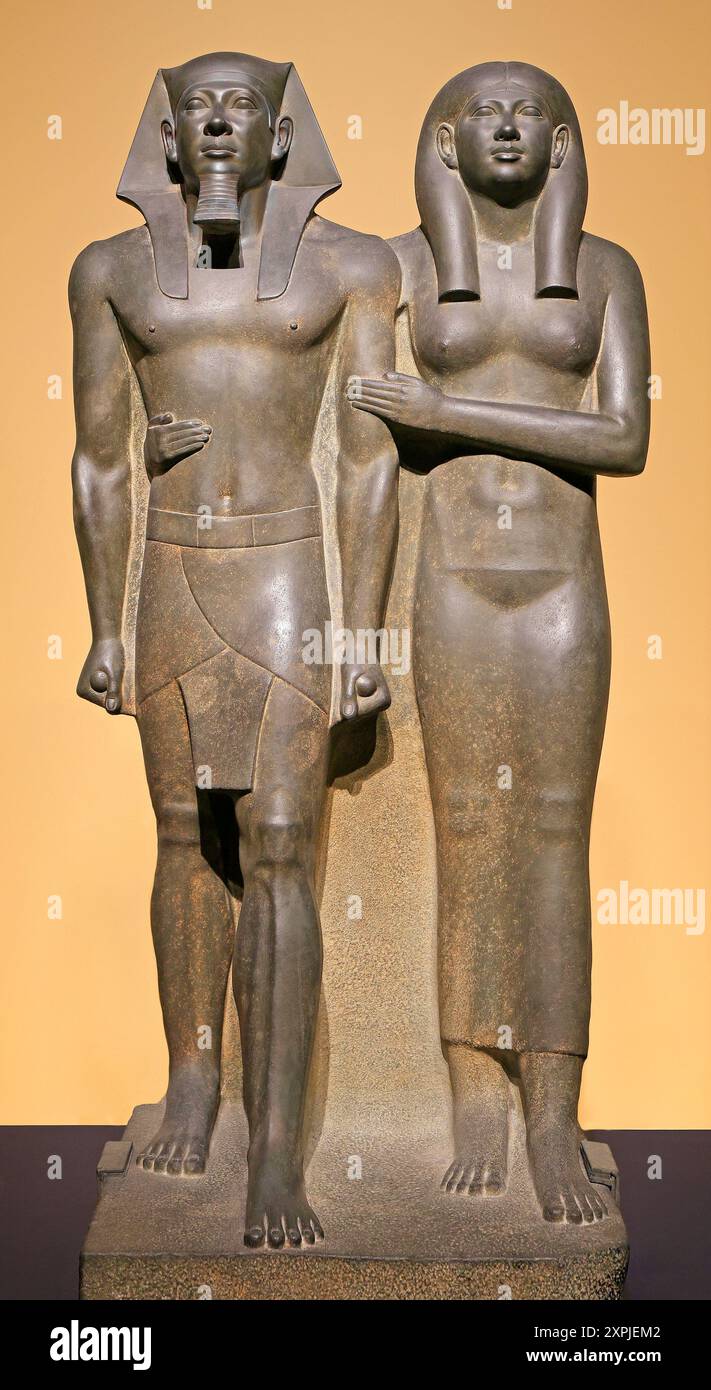 Roi Menkaura la déesse Hathorand le déifié Hare nome en Égypte, Gizeh (dynastie de l'ancien Empire 4, 2490-2472 av. J.-C., Boston Fine Art Museum Banque D'Images