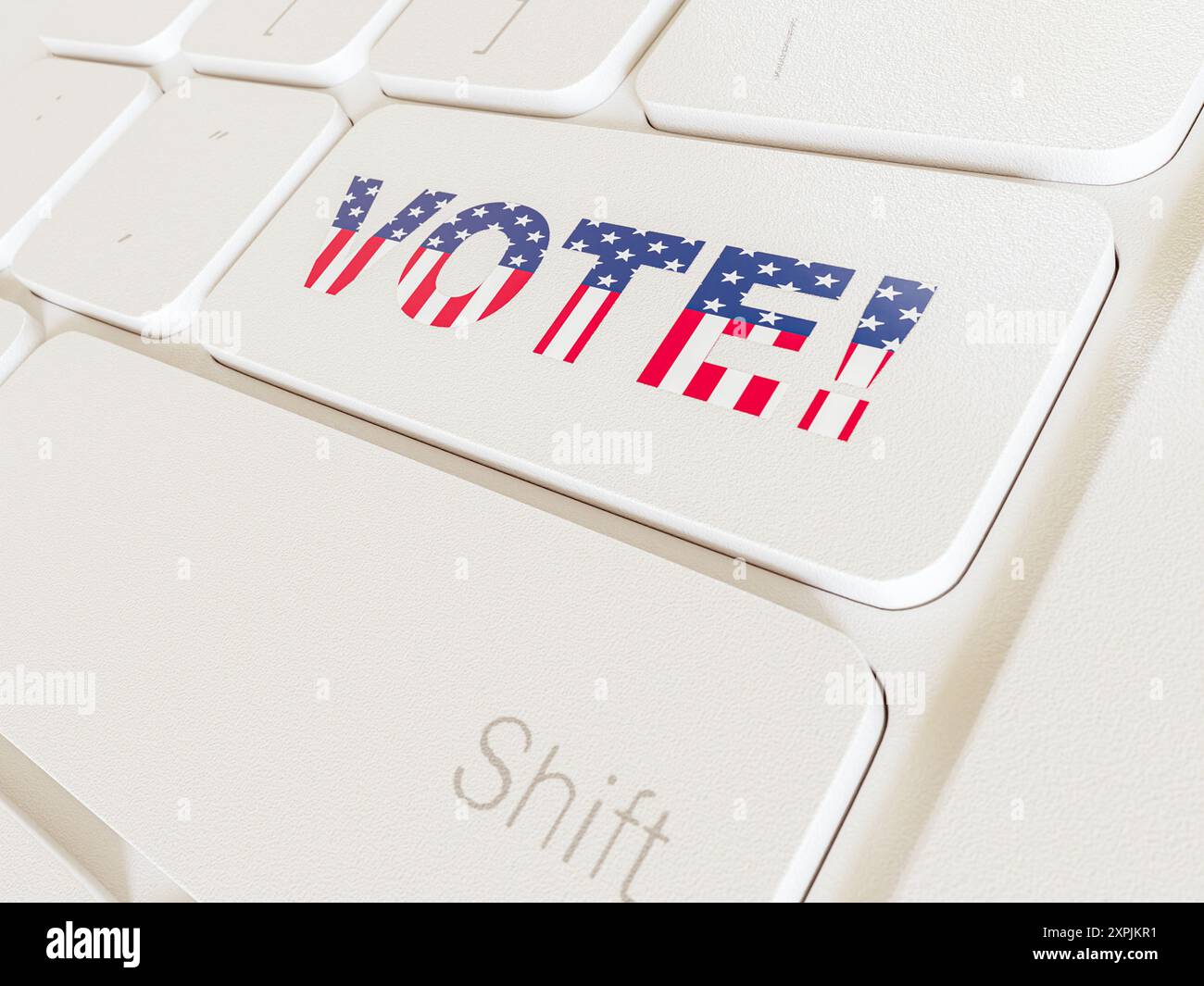 Rendu 3D du clavier d'ordinateur blanc avec mot de vote imprimé sur la touche entrée Banque D'Images
