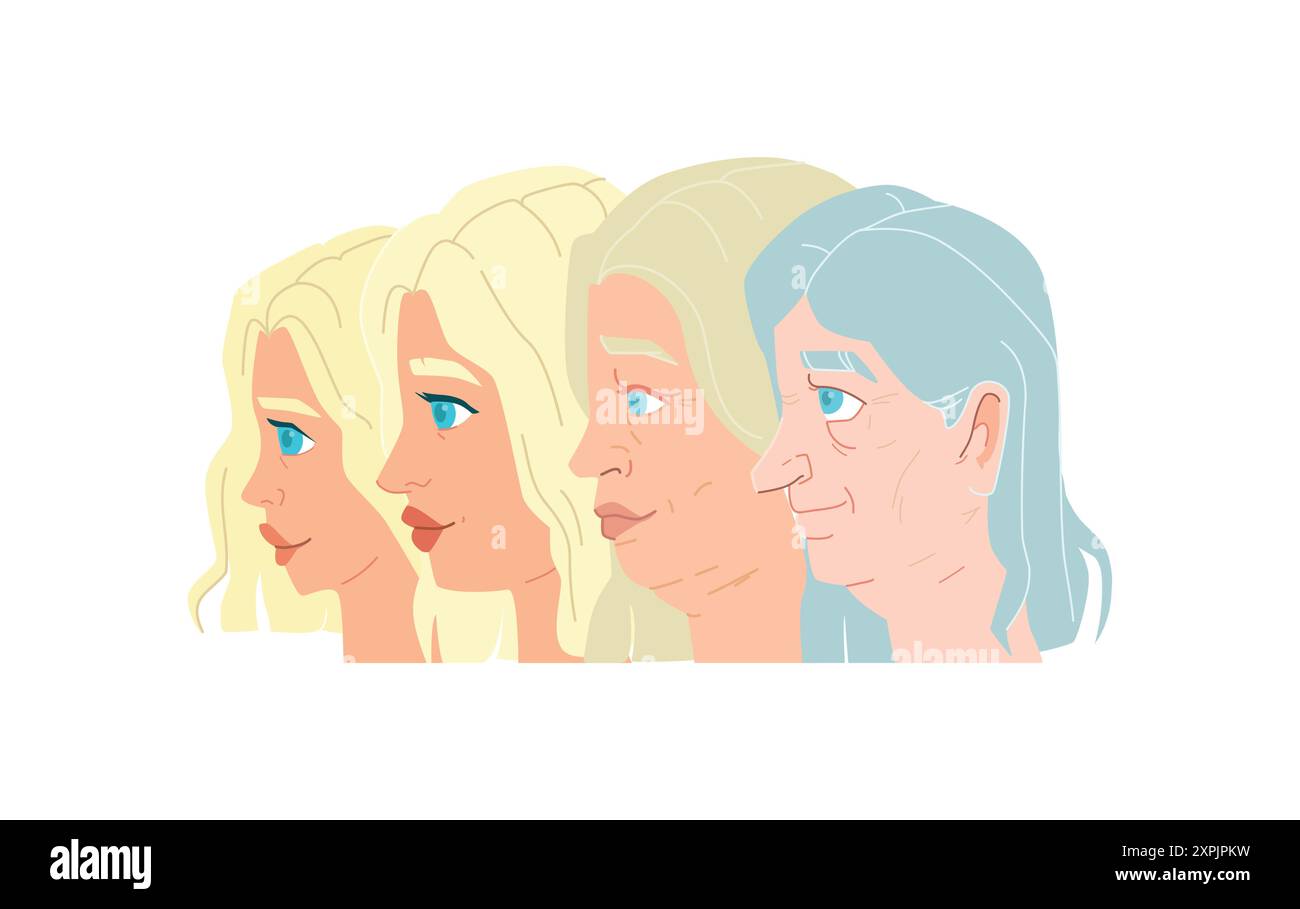 Concept d'ensemble de cycle de vie pour femme. Illustration d'une femme dans un âge différent de jeune à vieux. Illustration de Vecteur