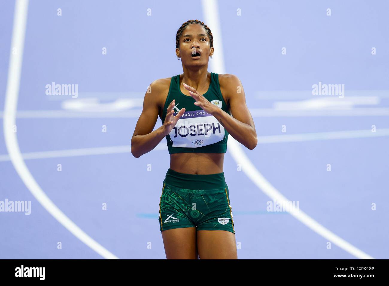 Rogail Joseph of South Africa competes during Women's 400m Hurdles Semi-Final of the Athletics on Stade de France during the Paris 2024 Olympics Games on August 6, 2024 in Paris, France. AFP7 06/08/2024 (Europa Press via AP) Banque D'Images