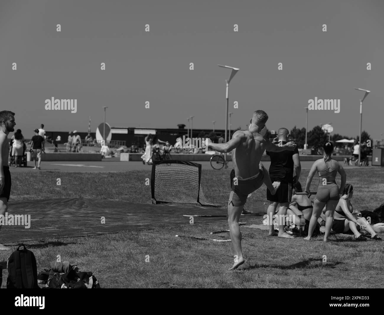 Les gens sur la plage à Helsingborg, Suède. Banque D'Images