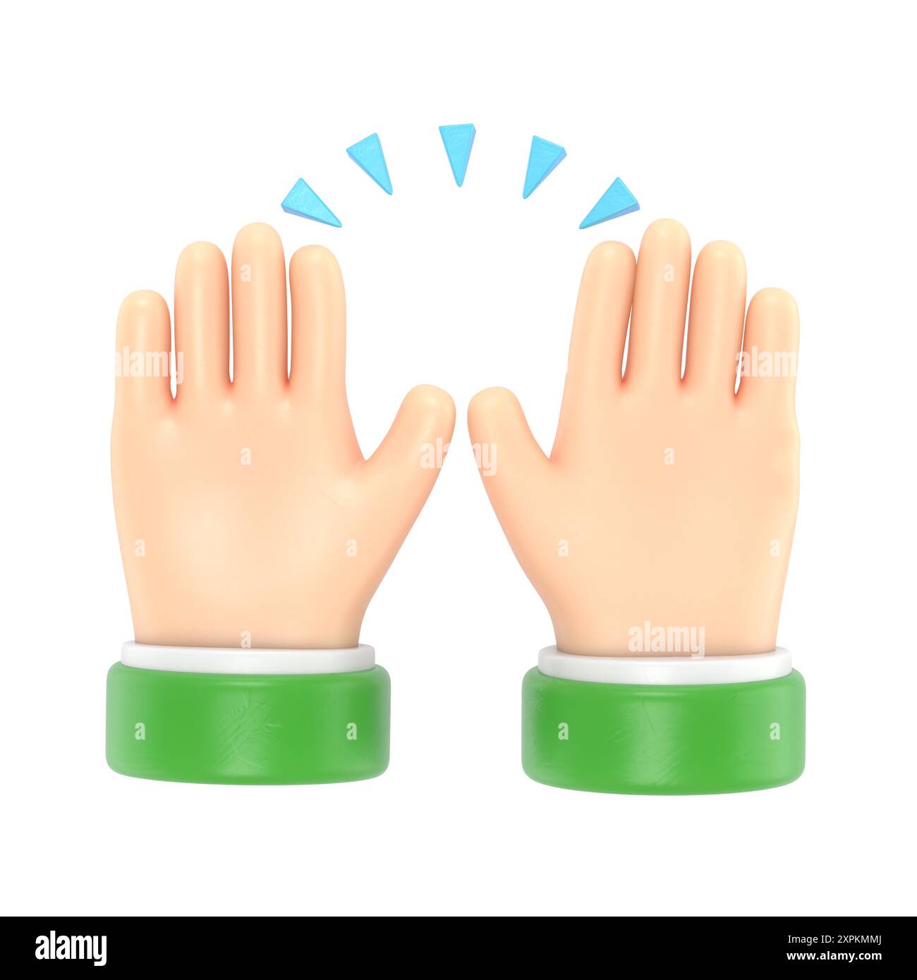 Maquette d'icône de geste de dessin animé. Lever les mains pour célébrer l'art au trait pour les applications et les sites Web, rendu 3D sur fond blanc. Banque D'Images