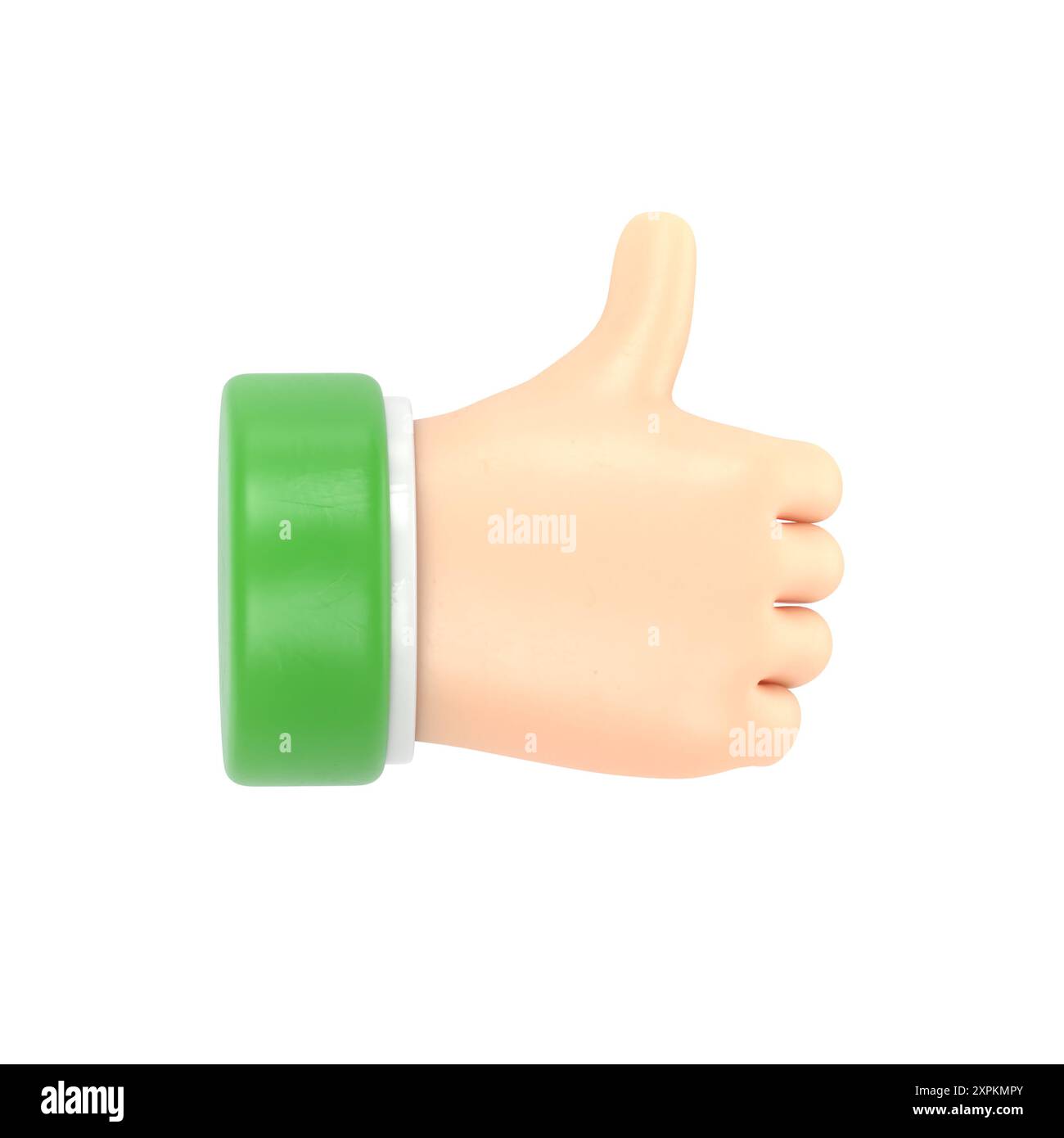 Maquette d'icône de geste de dessin animé. La main d'homme d'affaires montre pouce vers le haut, rendu 3D sur fond blanc. Banque D'Images