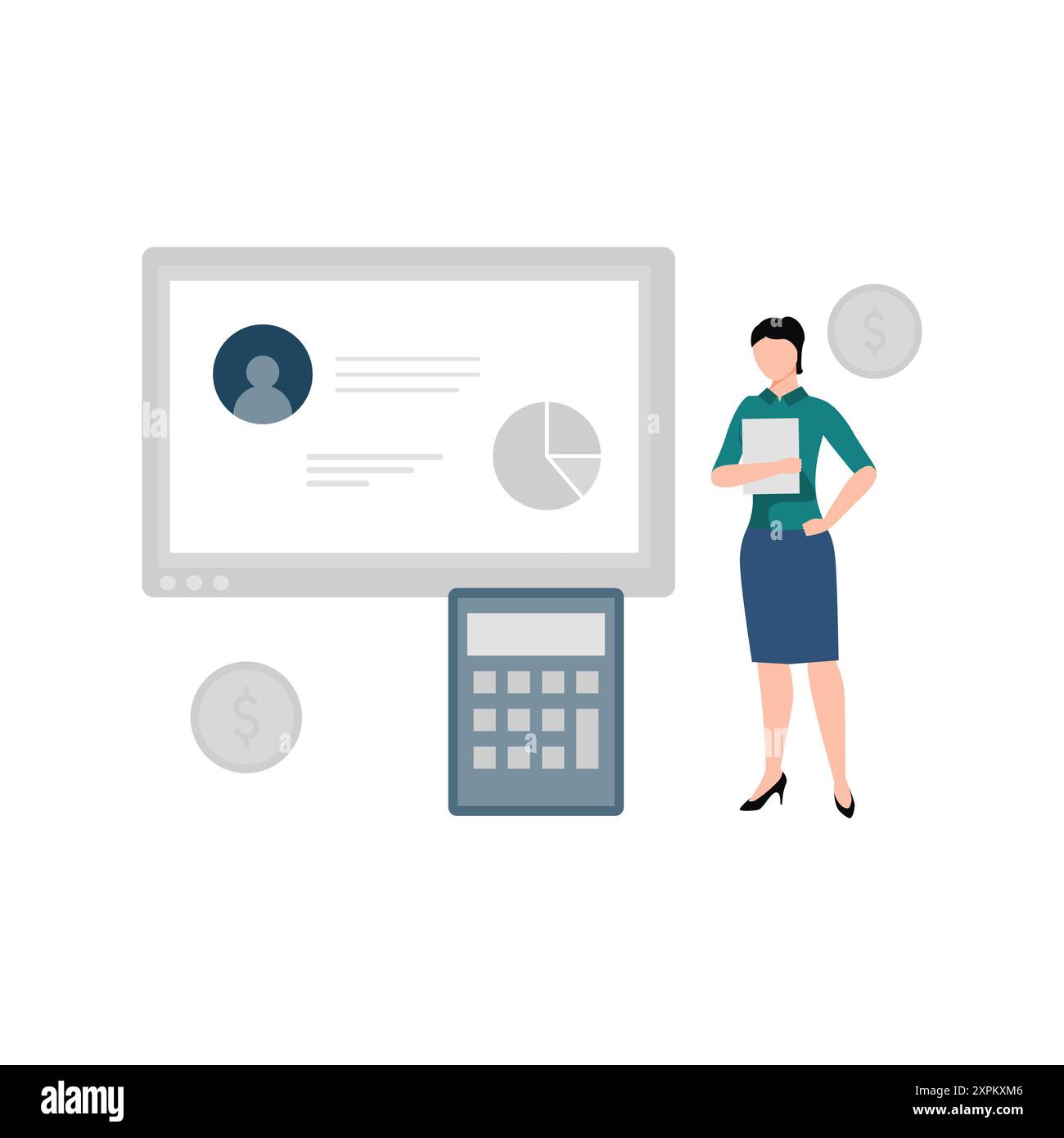 La fille travaille sur la comptabilité. Banque D'Images