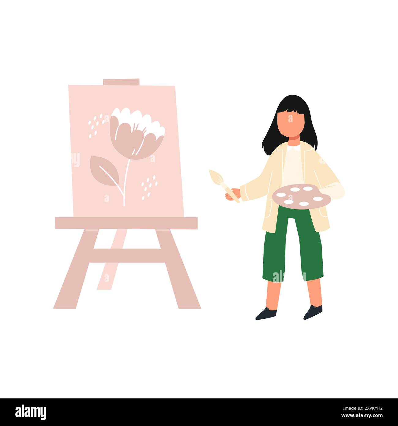 La fille peint des fleurs. Banque D'Images
