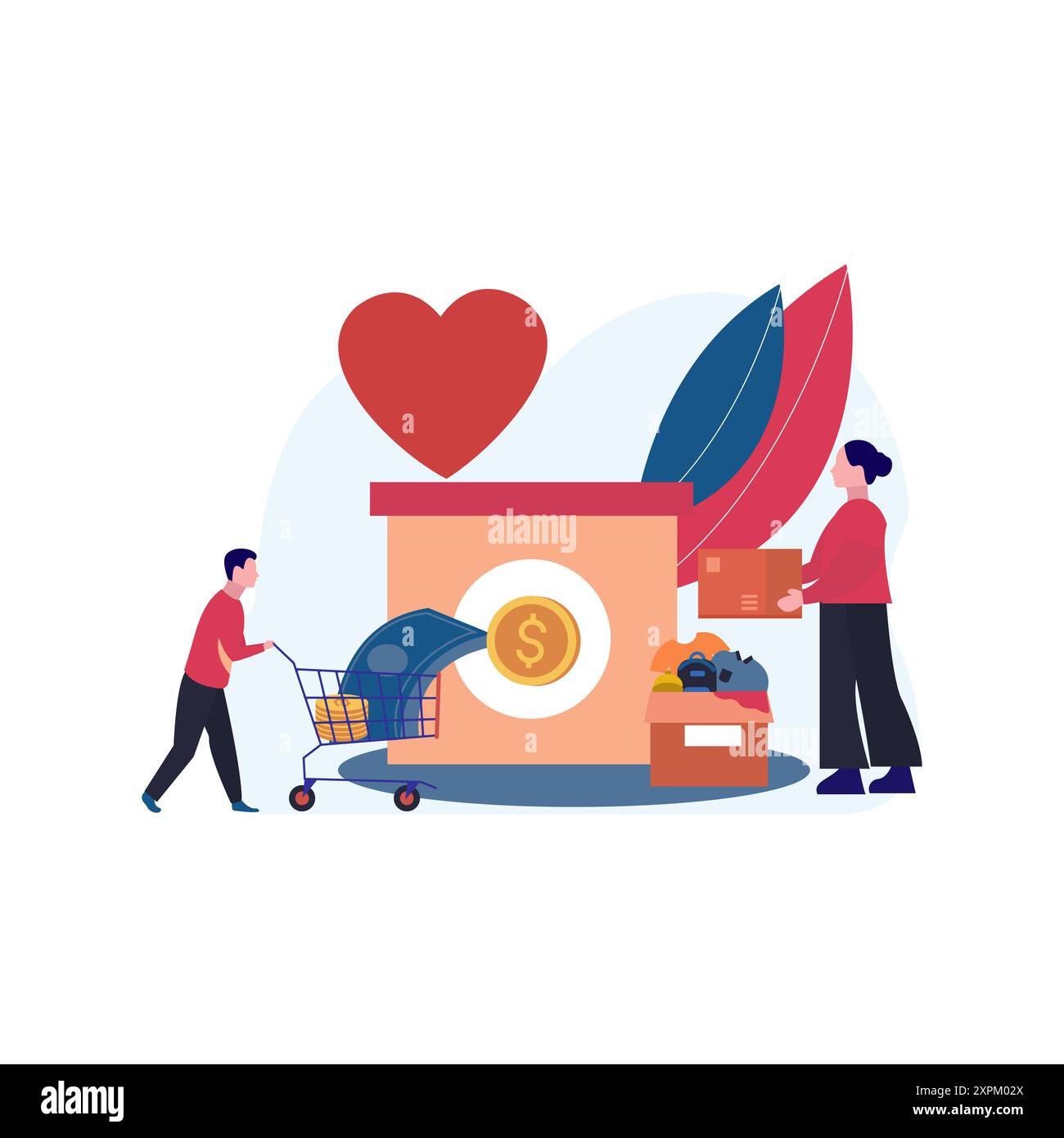 Un garçon porte un chariot de don. Banque D'Images