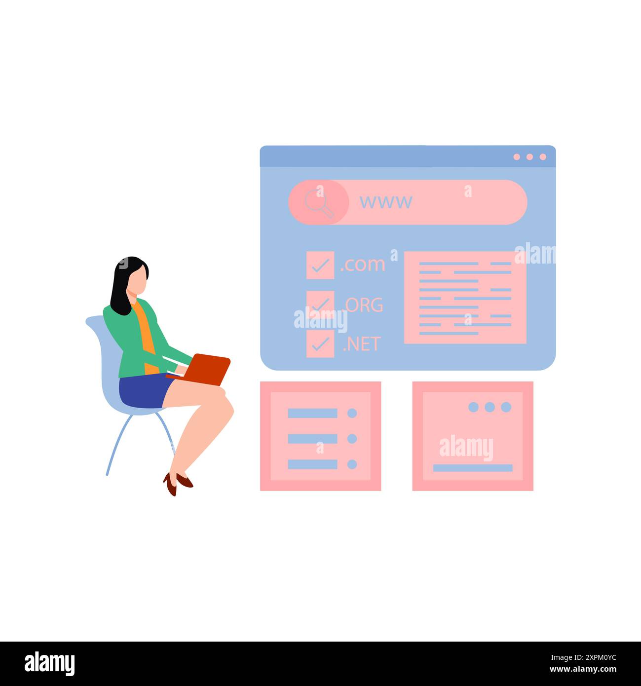 La fille travaille sur des sites web. Banque D'Images