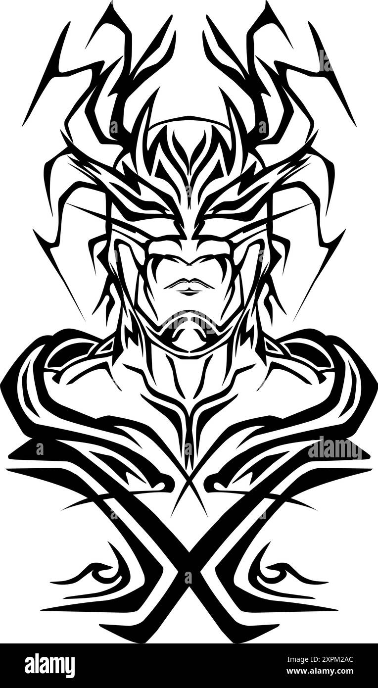 Illustration de personnage de dessin animé masqué. Parfait pour les tatouages, logos, icônes, autocollants. Illustration de Vecteur