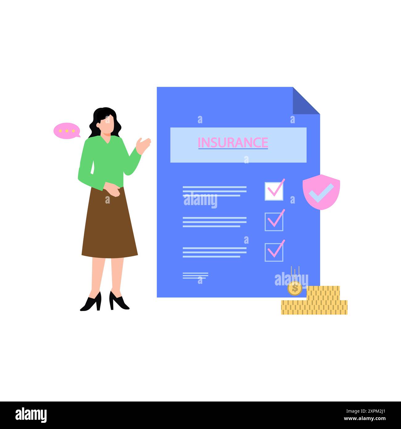 Fille montrant un document d'assurance. Banque D'Images