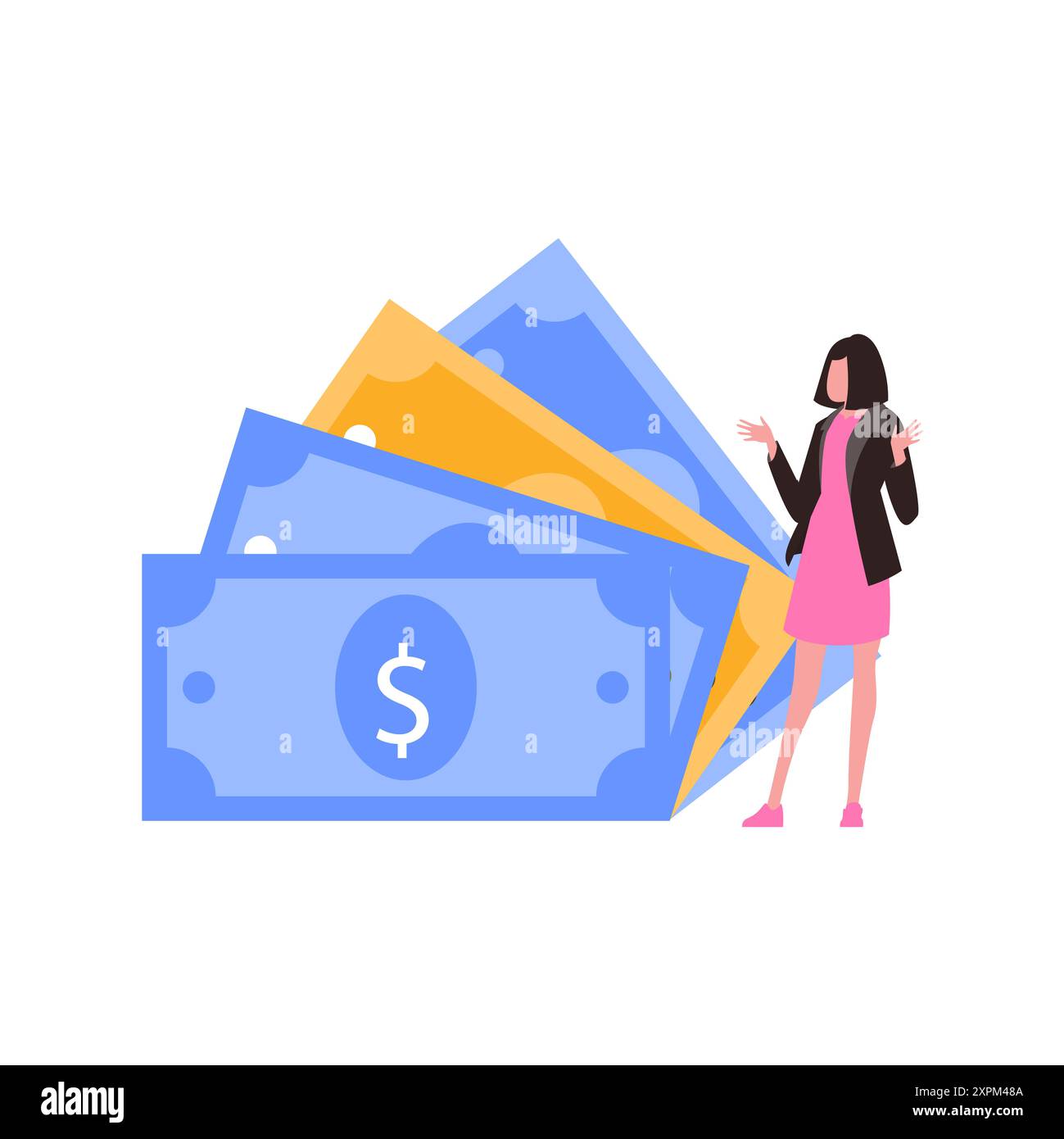 La fille regarde l'argent. Banque D'Images