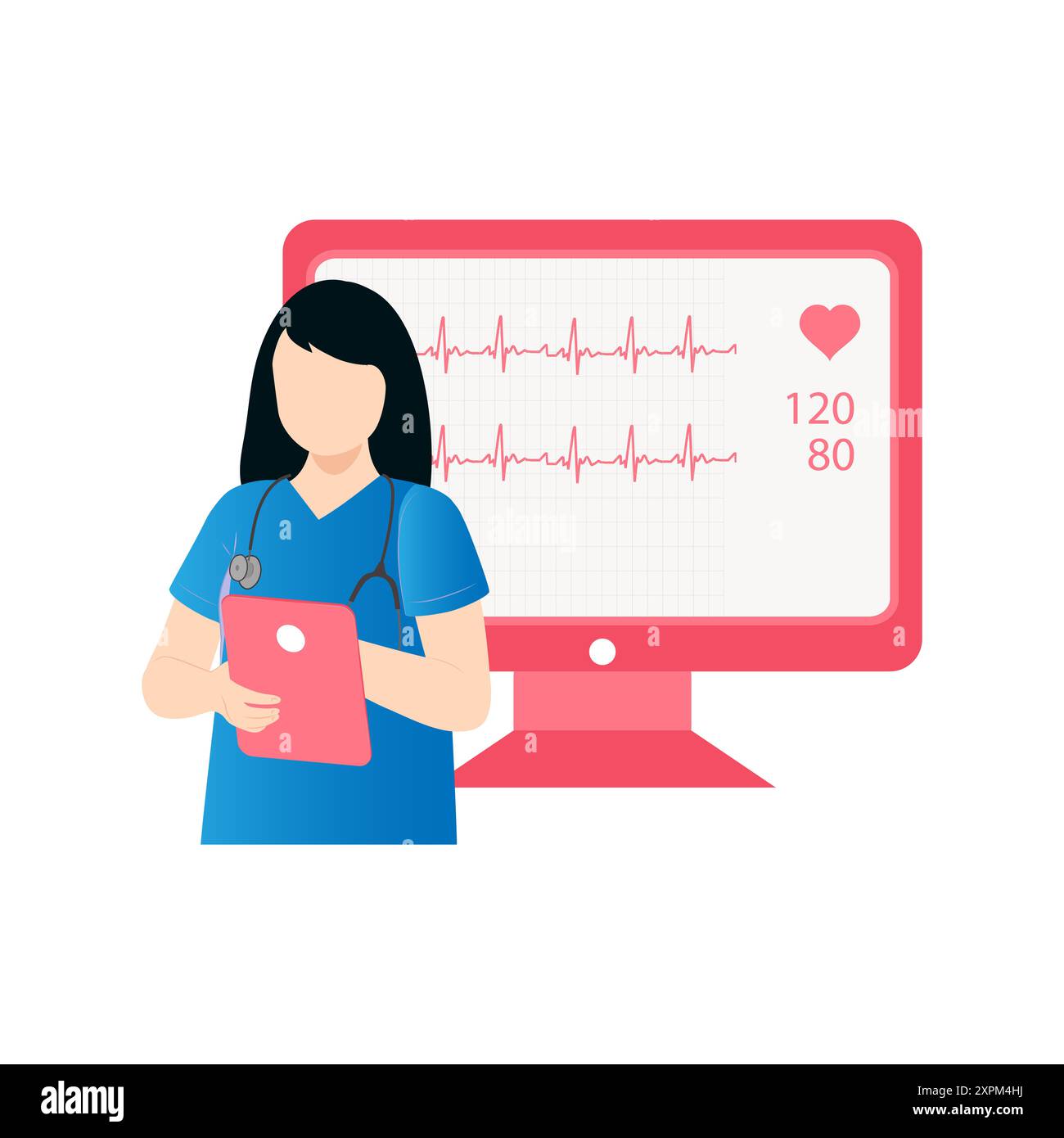 L'infirmière rapporte une fréquence cardiaque. Banque D'Images