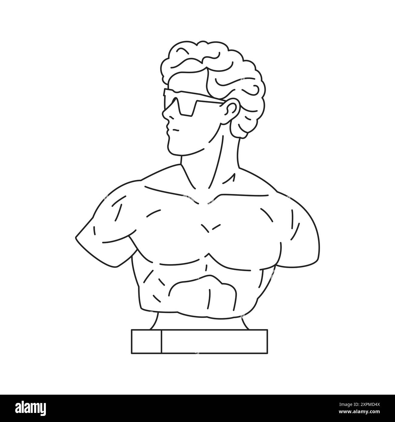 Y2K statue de buste d'homme grec dans la mode lunettes de soleil contemporain pop art contour illustration vectorielle. Antique Dieu romain gypse monument vogue style p Illustration de Vecteur
