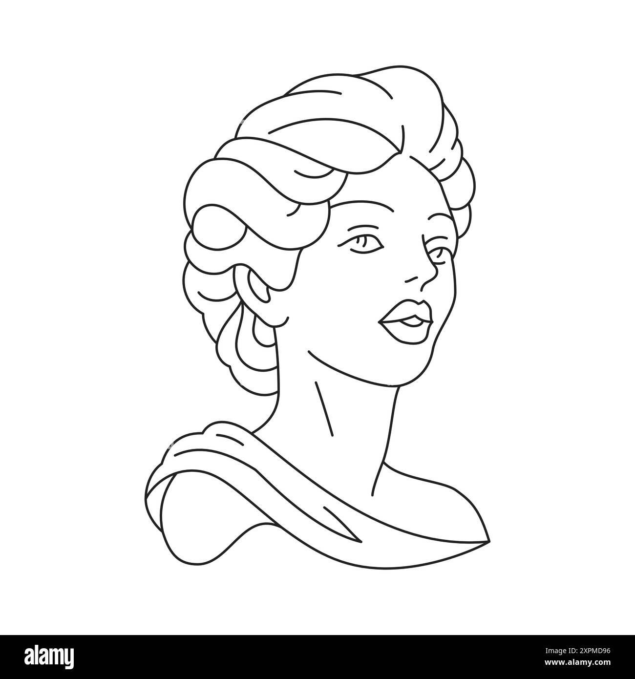 Y2K beauté grecque antique femme déesse Bust sculpture contemporaine pop art contour icône illustration vectorielle. Mode Romain femme gypse monument psyc Illustration de Vecteur