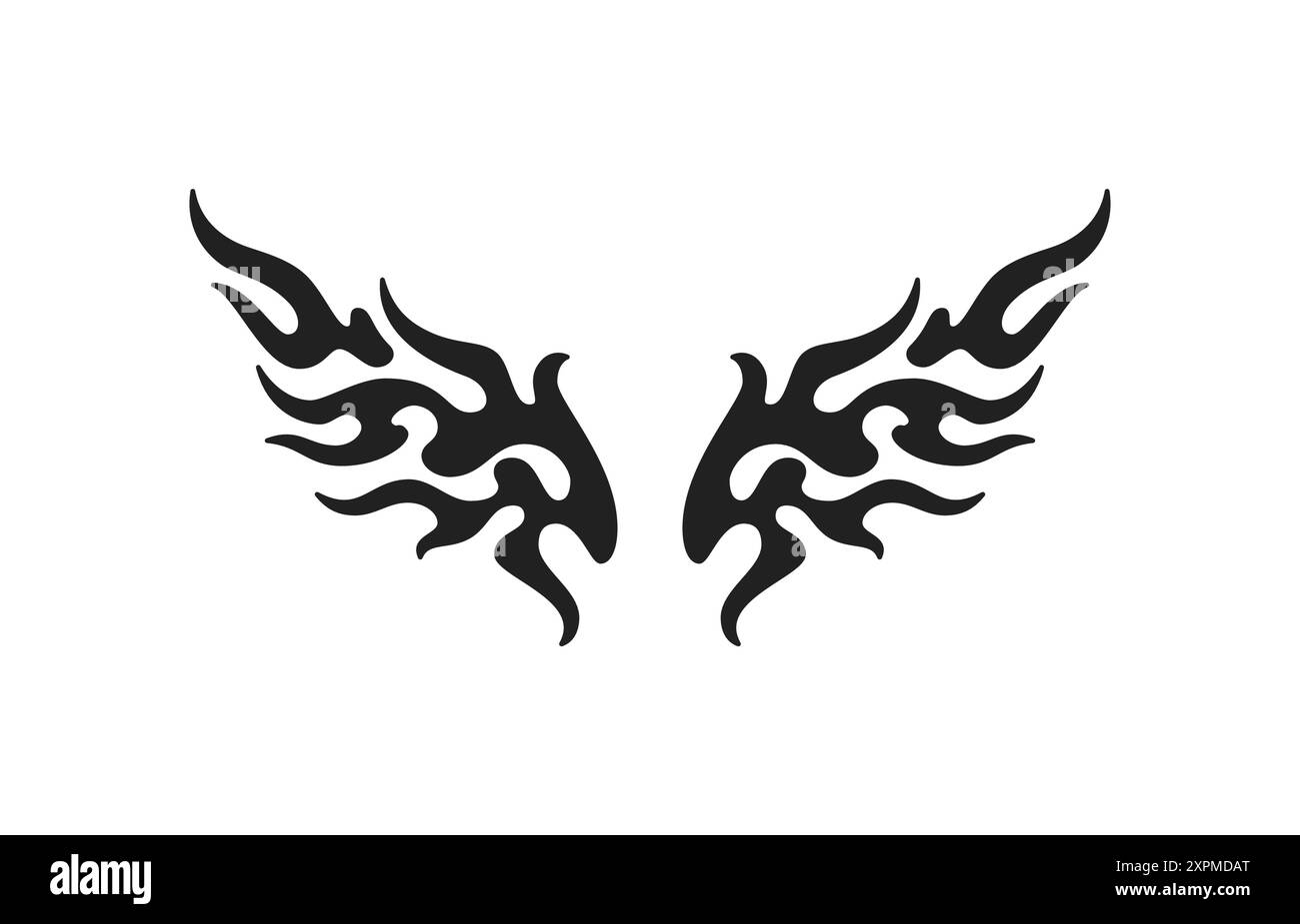 Y2K néo gothique abstrait flamme de feu ailes ange silhouette noir tatouage icône vecteur plat illustration. Psychédélique tribal flammable futuriste Illustration de Vecteur