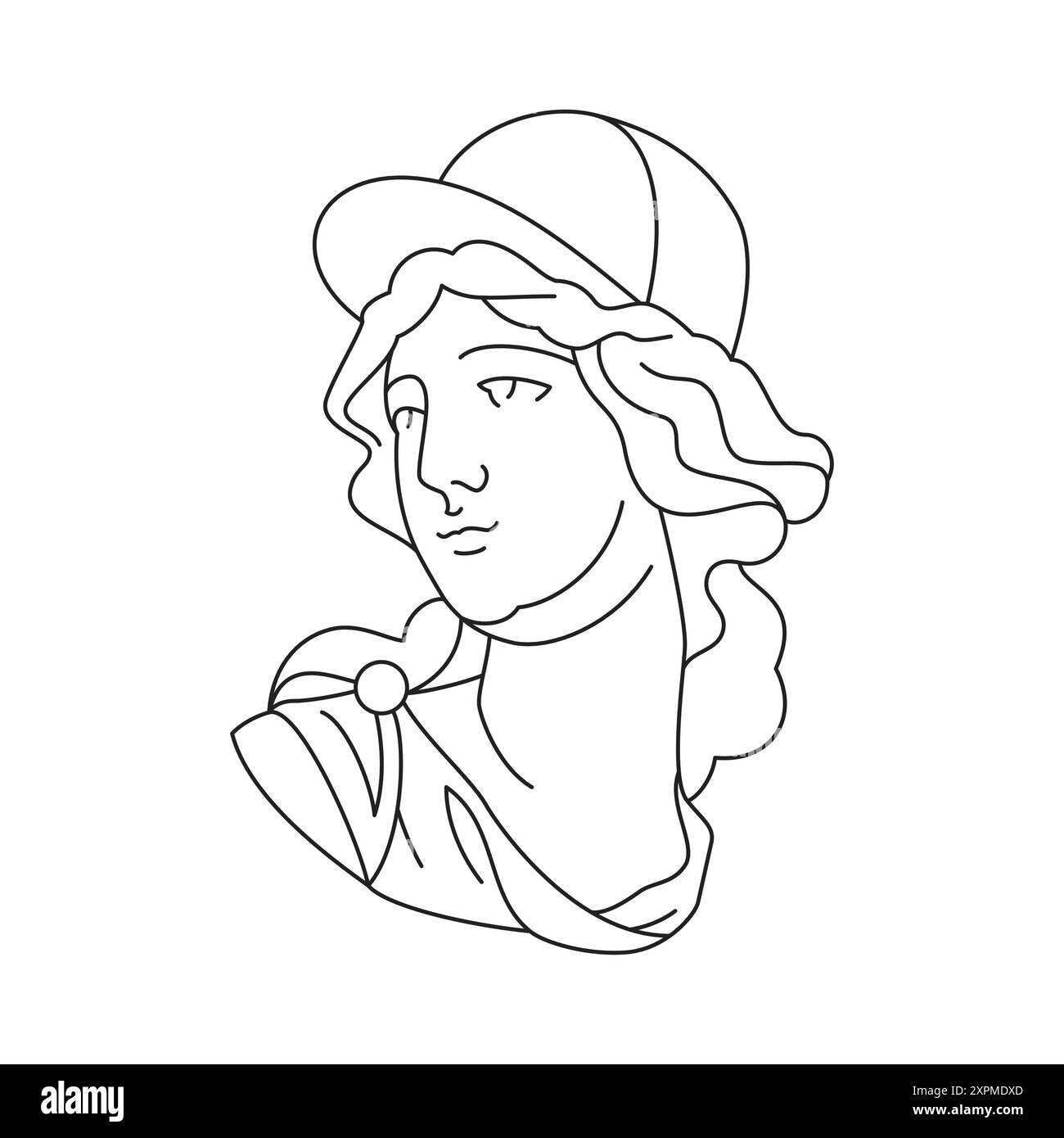 Y2K déesse grecque buste dans le style de rue cap contemporain pop art illustration vectorielle d'icône de contour. Antique femme romaine monument gypse mode surréaliste Illustration de Vecteur