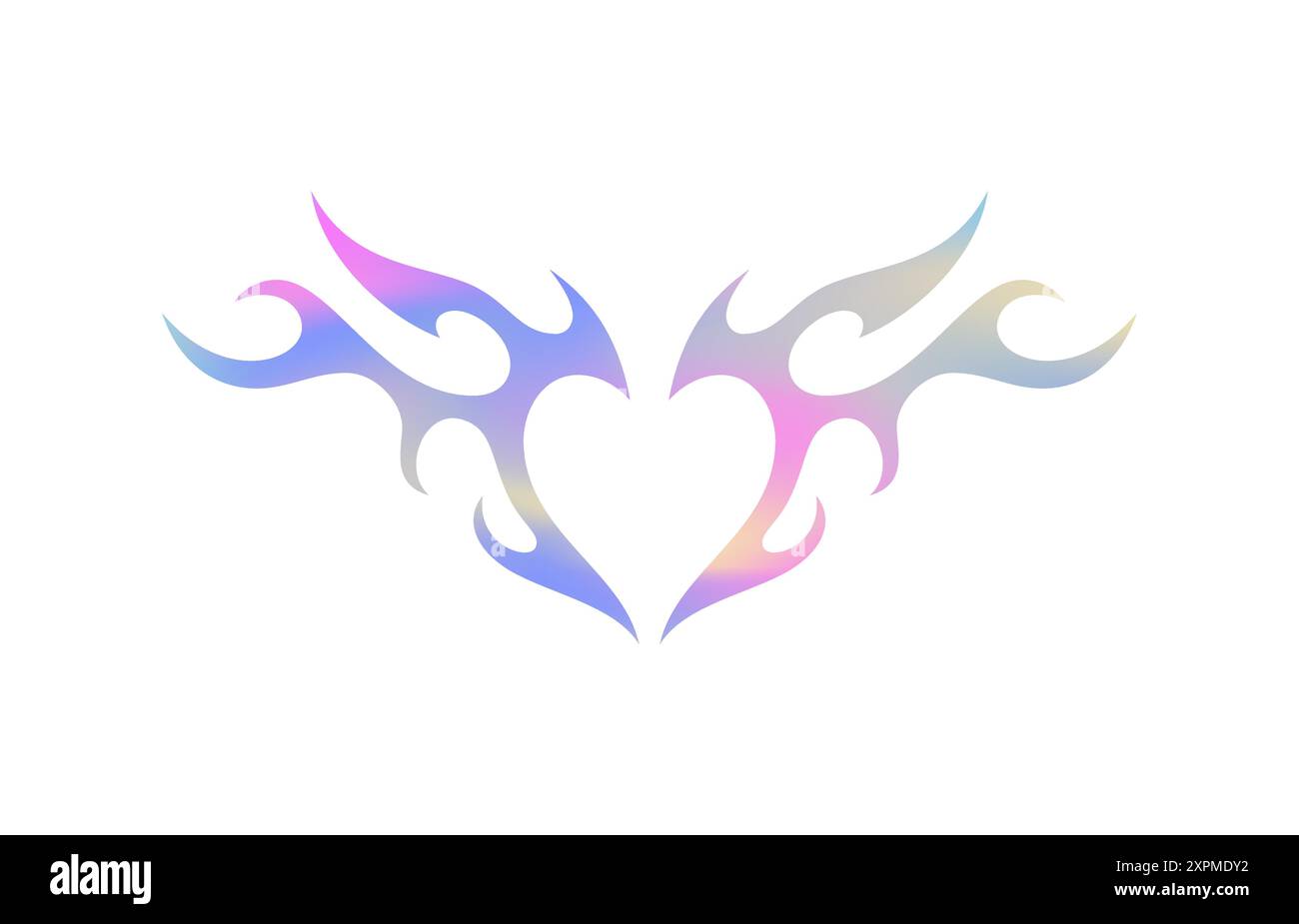 Y2K abstrait Fire Burn Heart Neon gradient hologramme icône vectorielle plate. Psychédélique spectre métal surréaliste flammable amour rom Illustration de Vecteur