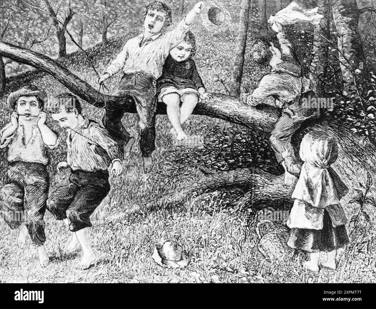 Gravure d'enfants en jeu, vers 1880 Banque D'Images