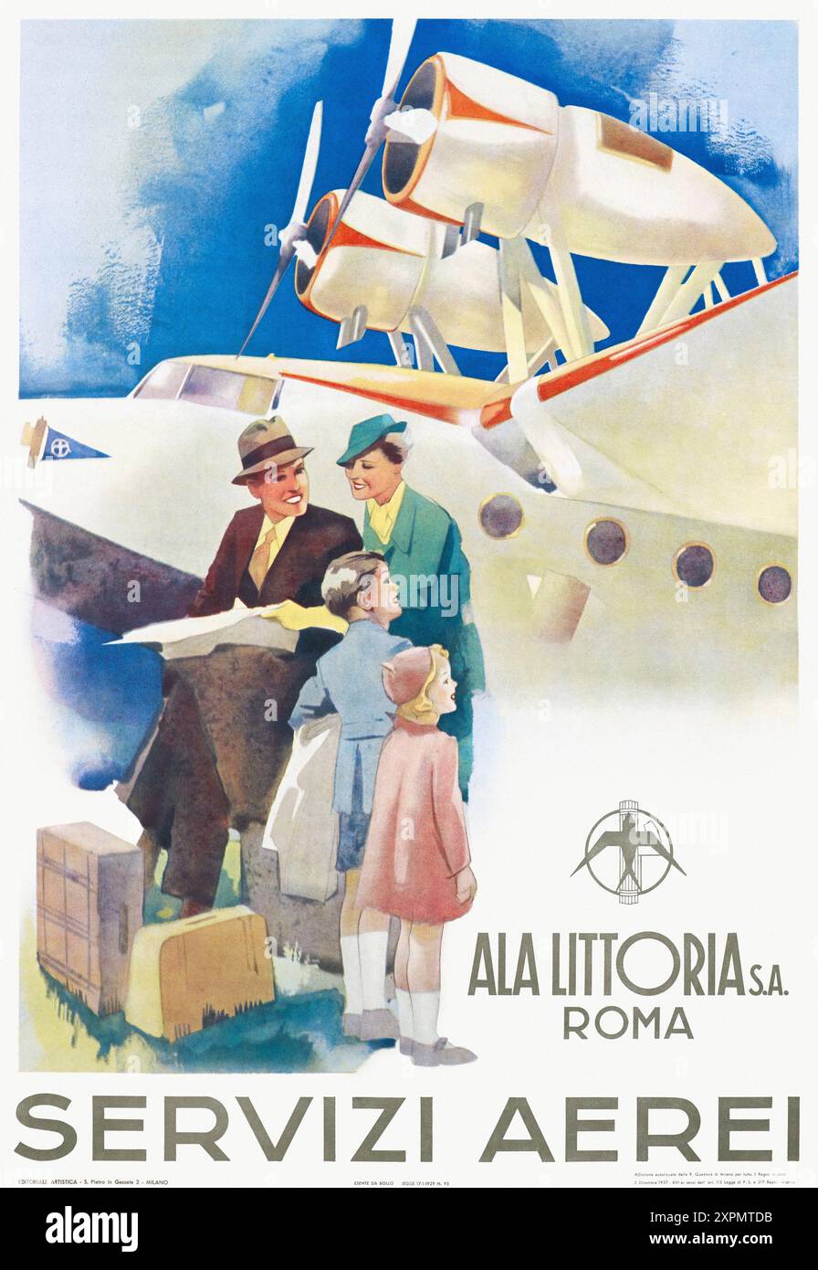 Servizi Aerei. Ala Littoria S.A. artiste inconnu. Affiche publiée en 1937 en Italie. Banque D'Images