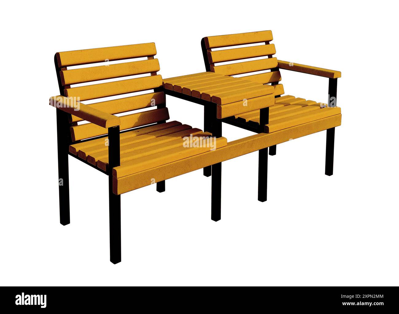 Banc en bois moderne isolé sur fond blanc avec chemin de découpage Banque D'Images