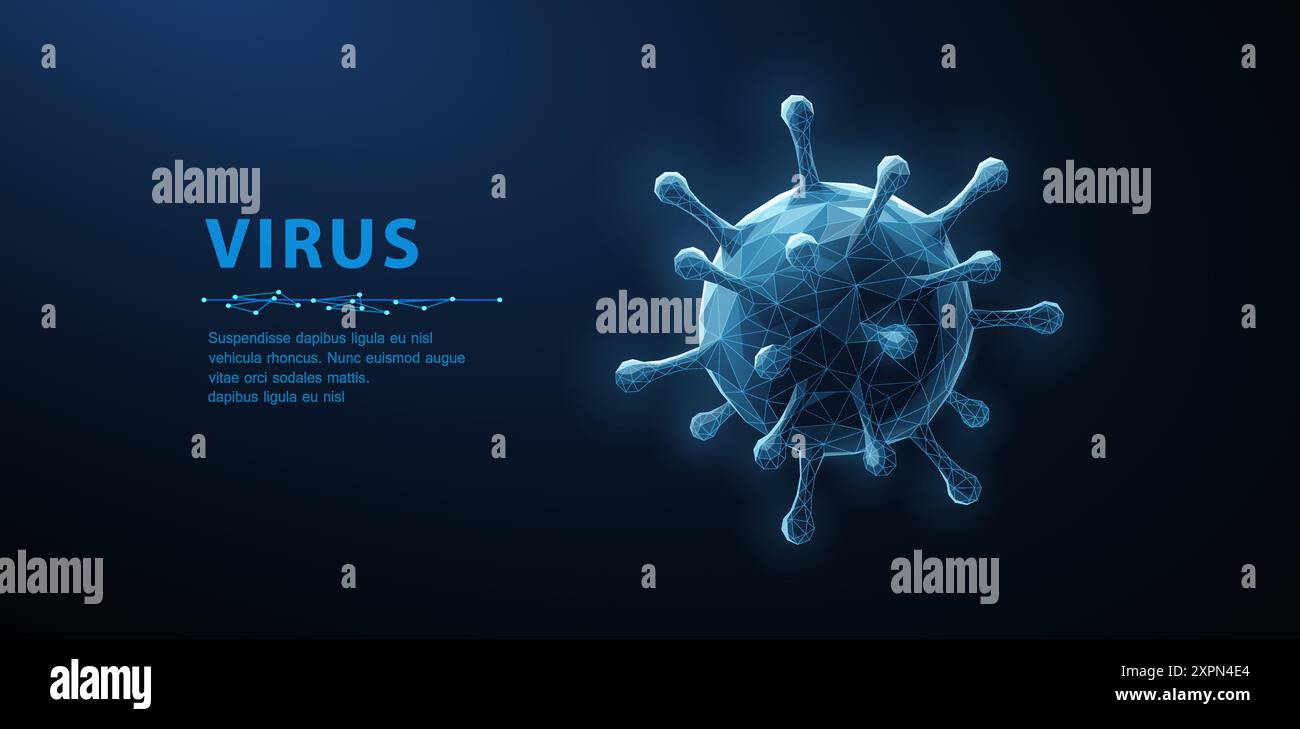 Virus. Vecteur abstrait 3d microbe viral isolé sur fond bleu. Bactéries allergiques, soins médicaux, concept de microbiologie. Illustration de Vecteur