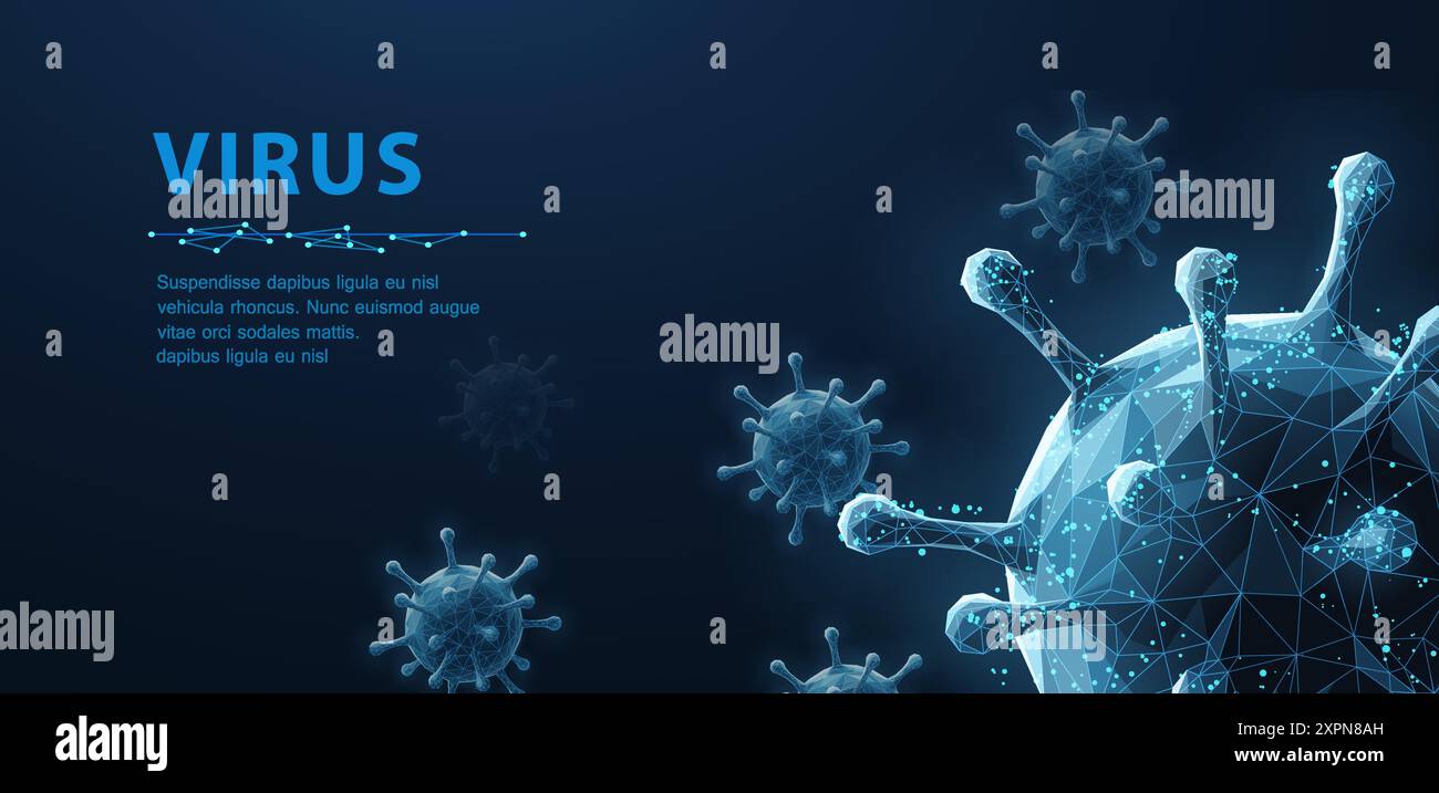 Virus. Vecteur abstrait 3d microbe viral isolé sur fond bleu. Bactéries allergiques, soins médicaux, concept de microbiologie. Illustration de Vecteur