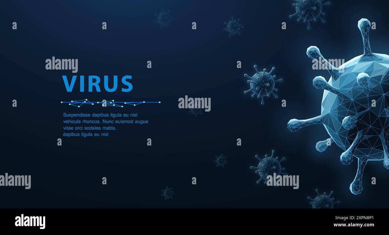 Virus. Vecteur abstrait 3d microbe viral isolé sur fond bleu. Bactéries allergiques, soins médicaux, concept de microbiologie. Illustration de Vecteur