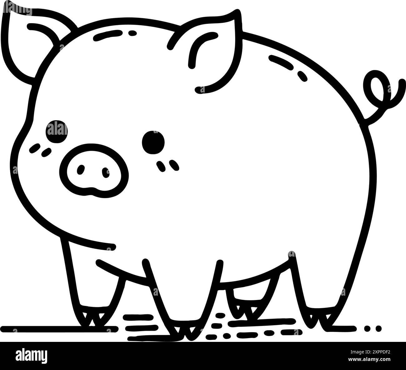 Un cochon mignon avec fond noir et blanc. pig est debout sur le trottoir et regarde la caméra Illustration de Vecteur