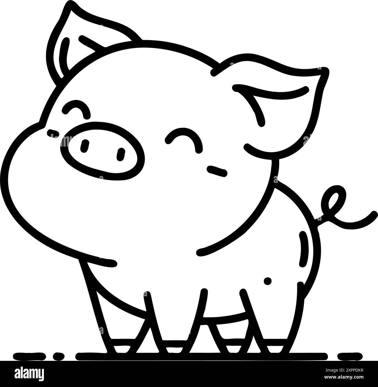 Un cochon sourit et regarde la caméra. L'image est en noir et blanc. Le cochon est mignon et heureux Illustration de Vecteur