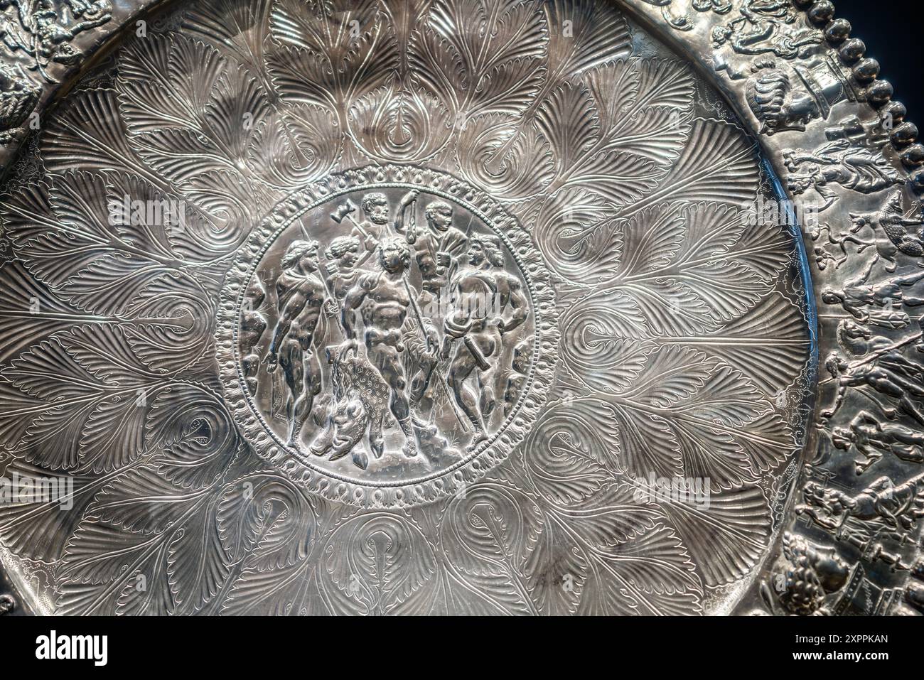 Détail du plateau de Meleager - une partie du Trésor de Seuso au Musée national hongrois - Budapest, Hongrie Banque D'Images