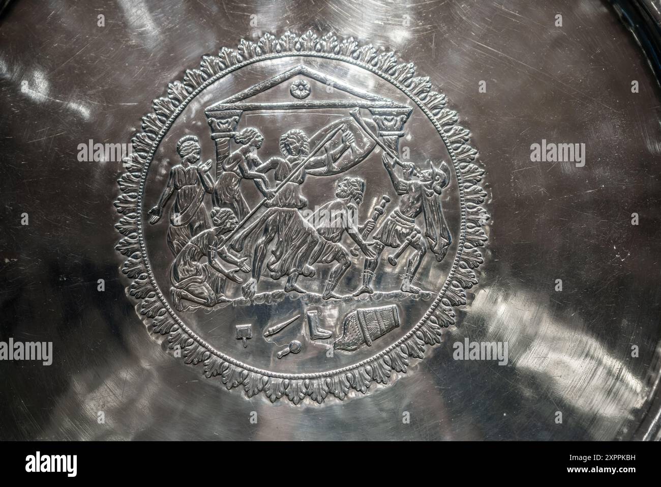 Détail du plateau d'Achille - partie du Trésor de Seuso au Musée national hongrois - Budapest, Hongrie Banque D'Images