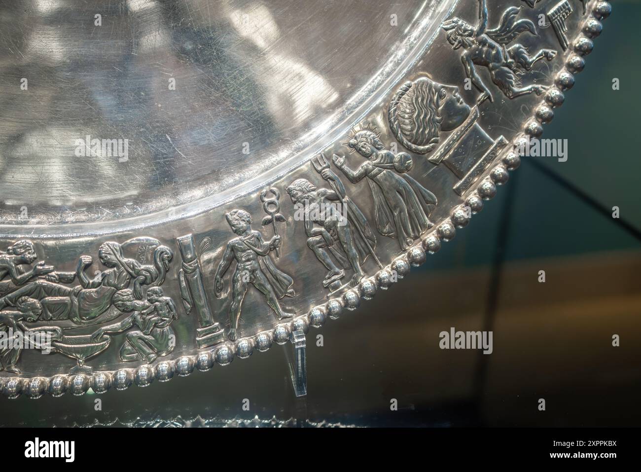 Détail du plateau d'Achille - partie du Trésor de Seuso au Musée national hongrois - Budapest, Hongrie Banque D'Images