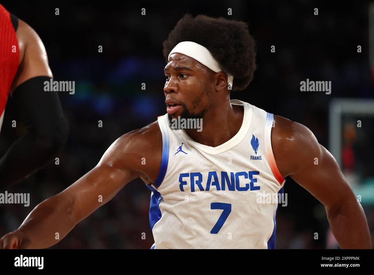 Paris, France. 07 août 2024. Julien Mattia/le Pictorium - Basketball 5x5 - 1/4 finales - France-Canada - Paris 2024 - 07/08/2024 - France/Seine Saint Denis/Paris - Guerschon Yabusele (FRA) lors des quarts de finale des épreuves 5x5 des Jeux Olympiques de Paris entre la France et le Canada au Bercy Arena, le 6 juillet 2024. Crédit : LE PICTORIUM/Alamy Live News Banque D'Images