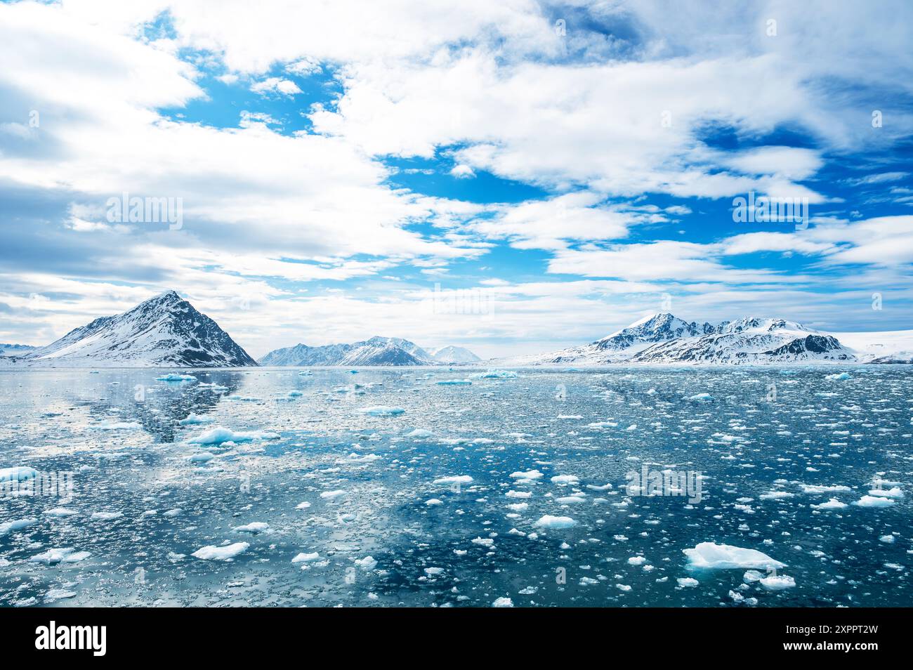 Banquise dans le Krossfjord, Spitzberg, Svalbard, Norvège, Arctique Banque D'Images