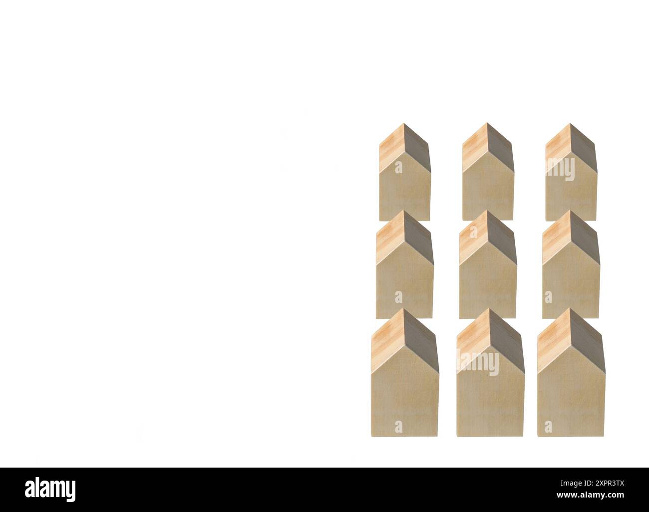 Formes de rangées de maisons avec espace de copie à gauche. Concept de logement et de construction de maisons. Banque D'Images