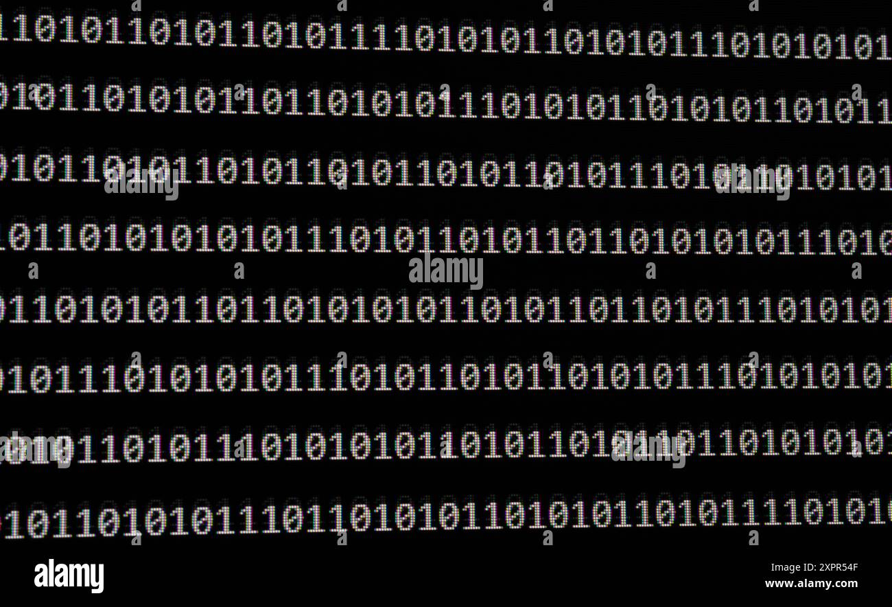 ILLUSTRATION - 07 août 2024, Hesse, Francfort-sur-le-main : le programme de langage développé par la société américaine OpenAI utilise l'intelligence artificielle pour écrire un code binaire aléatoire composé de zéros et de uns. Photo : Frank Rumpenhorst/dpa Banque D'Images