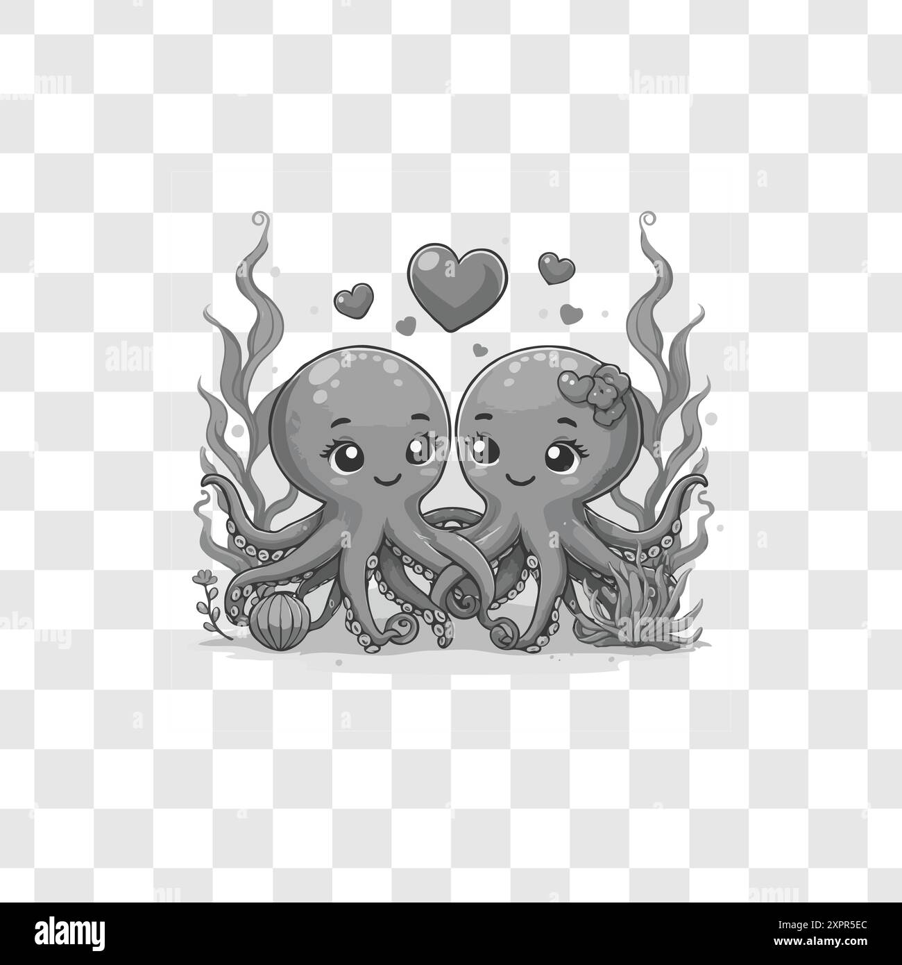 Couple de pieuvres mignons illustration vectorielle d'aquarelle marine pour les enfants fond transparent Illustration de Vecteur