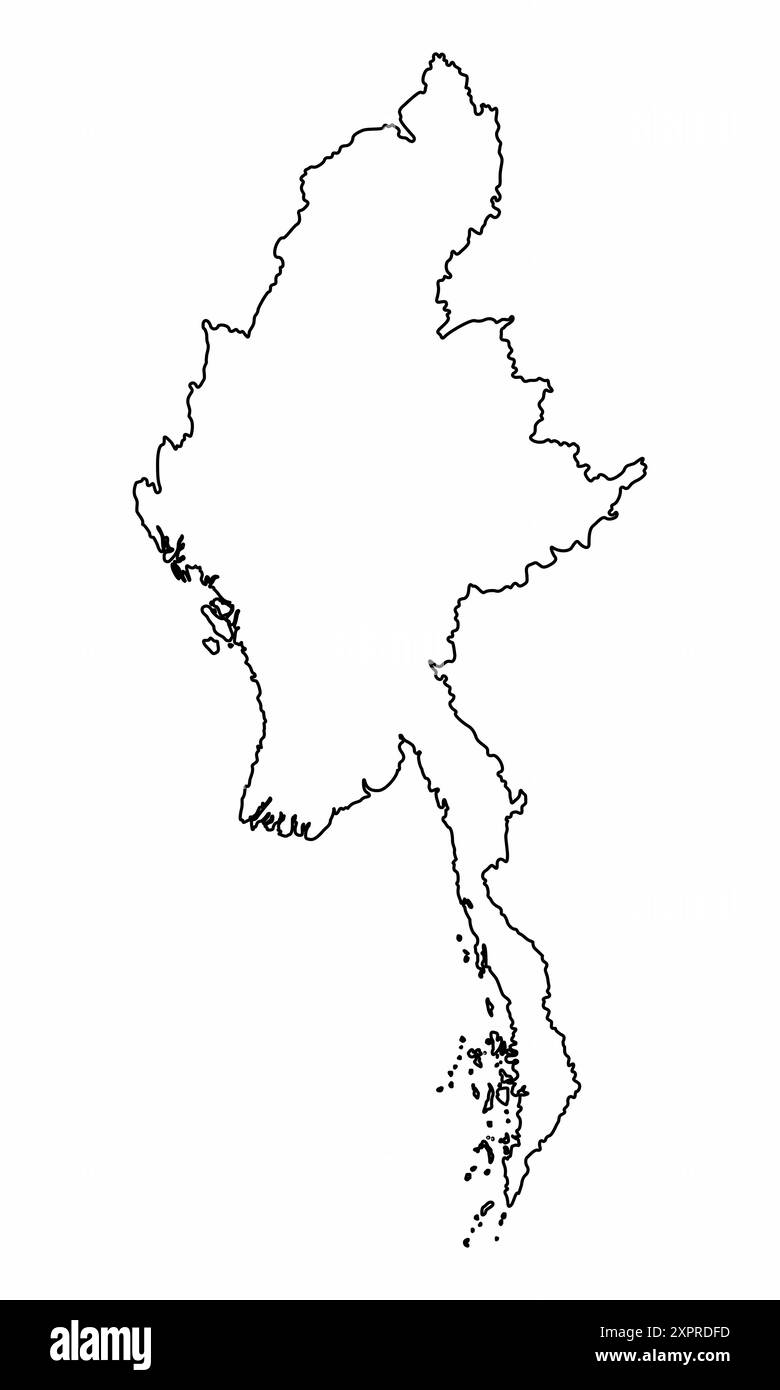 Carte de contour du Myanmar isolé sur fond blanc Illustration de Vecteur