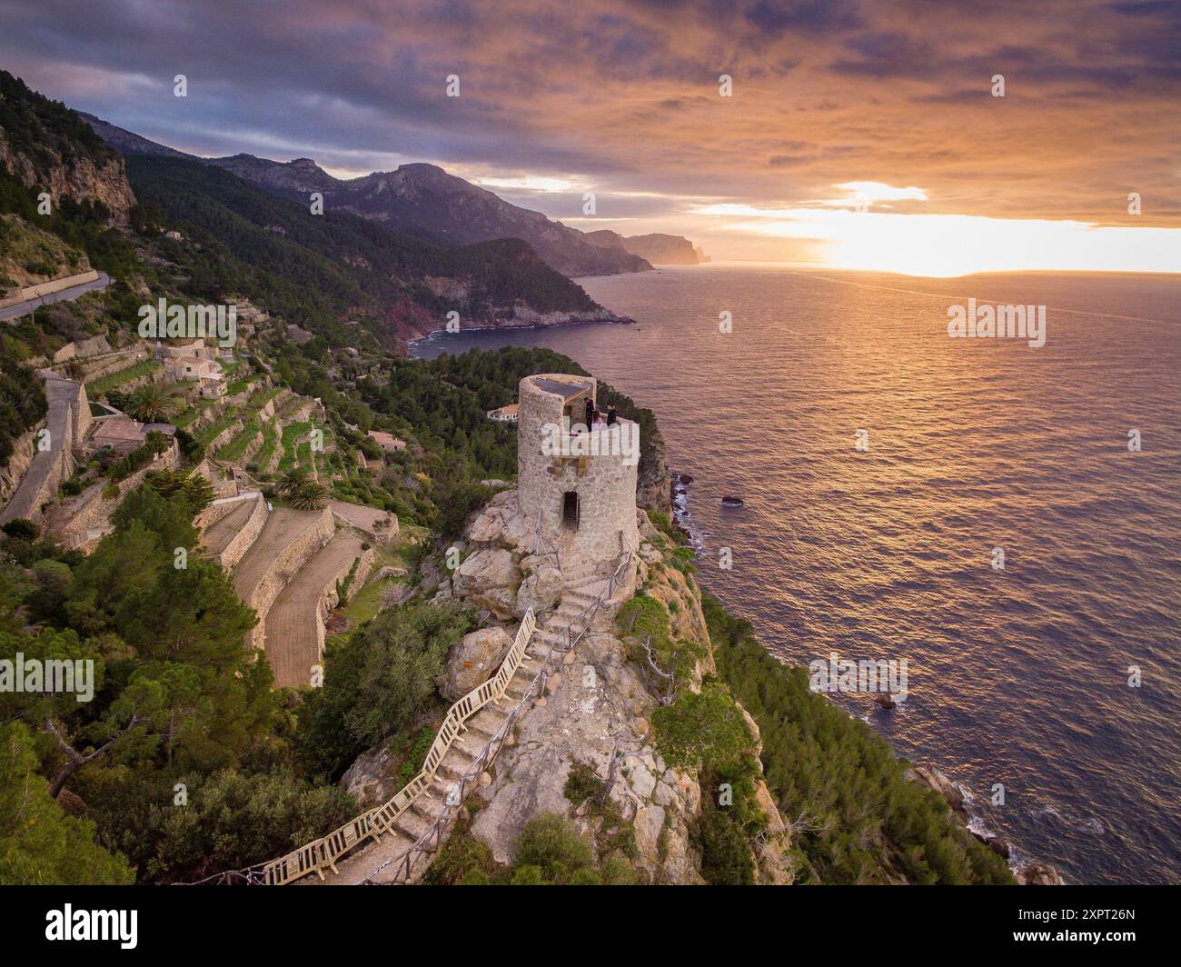Torre des Verger, Mirador de ses Ã. Nîmes, Banyalbufa, Paraje natural de la Serra de Tramuntana, à Majorque, îles Baléares, Espagne. Banque D'Images