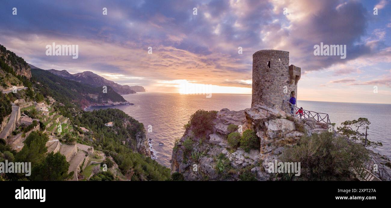 Torre des Verger, Mirador de ses Ã. Nîmes, Banyalbufa, Paraje natural de la Serra de Tramuntana, à Majorque, îles Baléares, Espagne. Banque D'Images