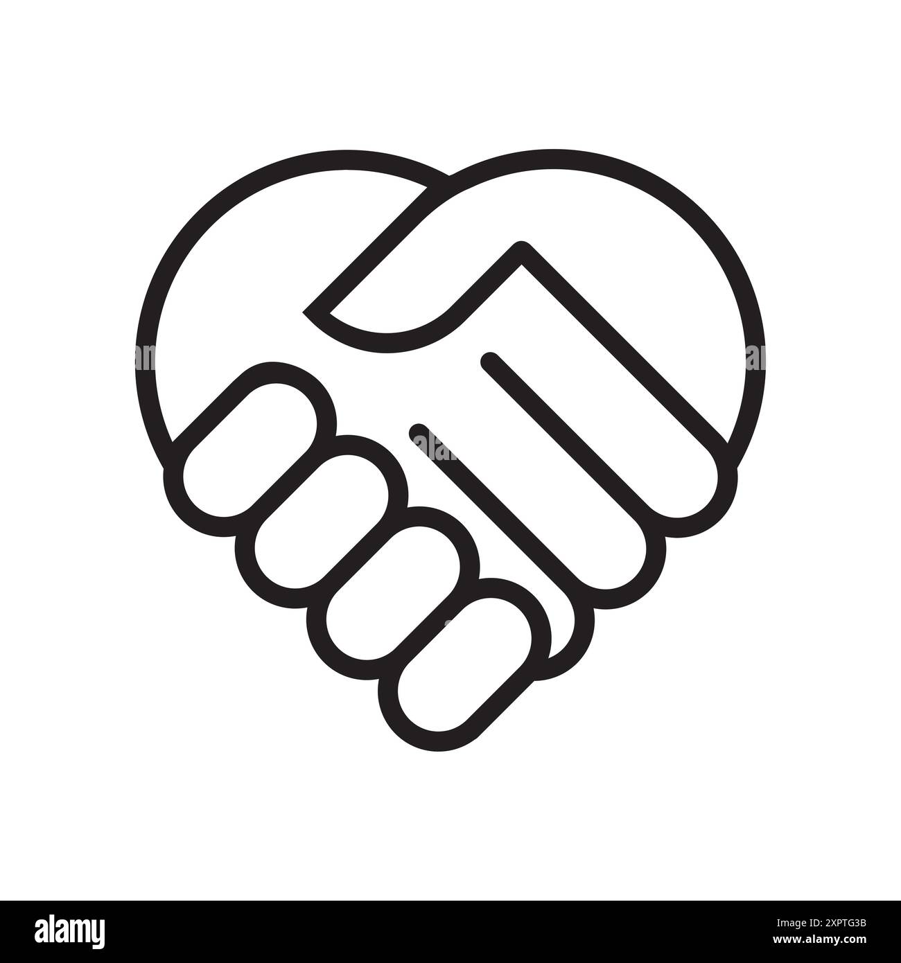 Icône cœur de poignée de main. Vecteur de symbole d'unité. Dessin de contour noir. Amour et soutien. Illustration de Vecteur