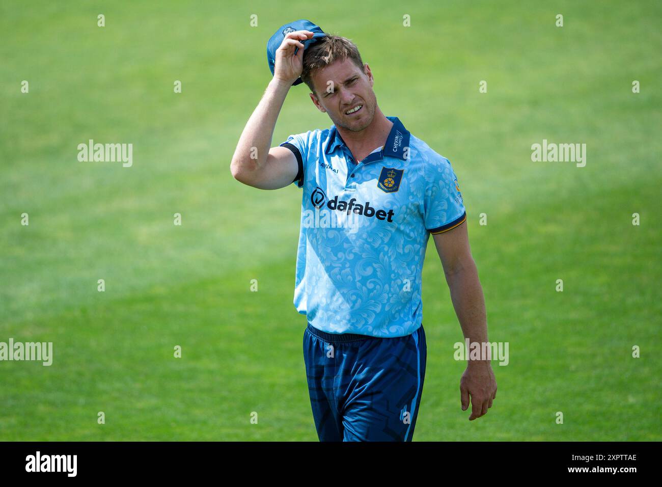 Southampton, Royaume-Uni. 07 août 2024. Luis Reece du Derbyshire lors du match de la Metro Bank One Day Cup entre le Hampshire et le Derbyshire au Utilita Bowl. Crédit : Dave Vokes/Alamy Live News Banque D'Images