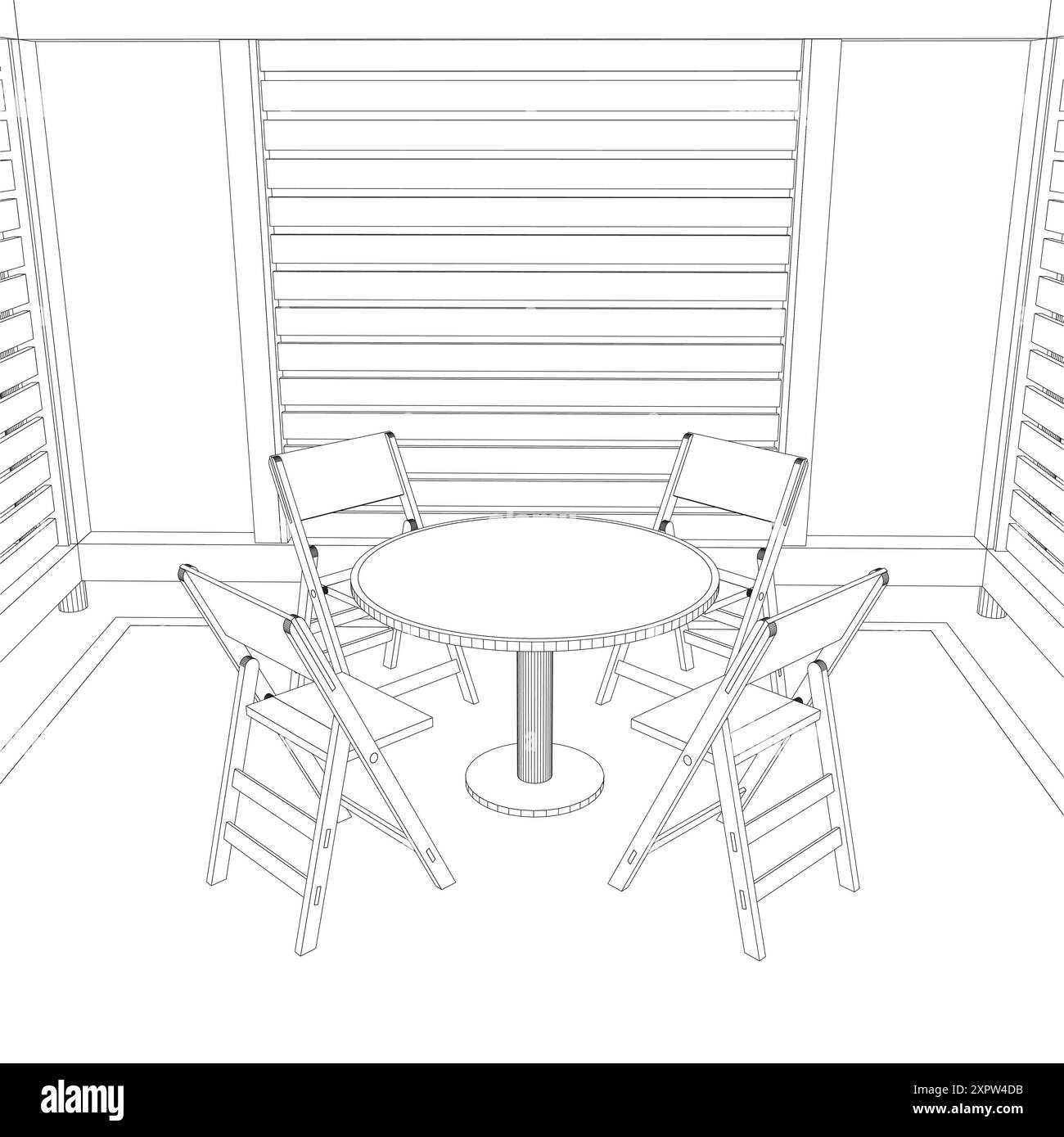 Contour du belvédère. Silhouette linéaire de contour noir. Contour d'une maison d'été avec des bancs, une table et un toit. Illustration vectorielle. 3D.. Illustration de Vecteur