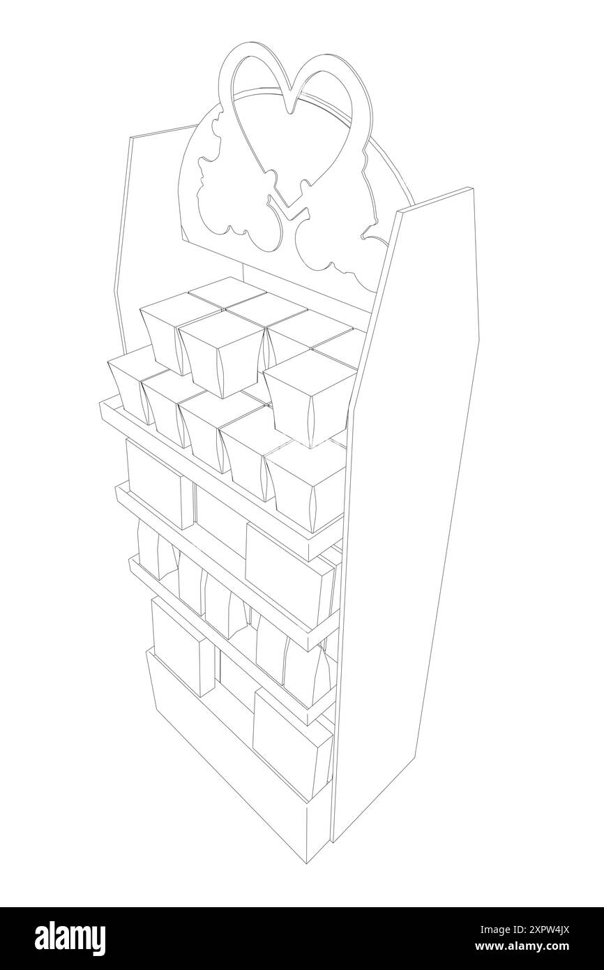 Vitrine d'épicerie. Supermarché avec étagères de produits alimentaires, étagères. Concept de vecteur de stockage Illustration de Vecteur